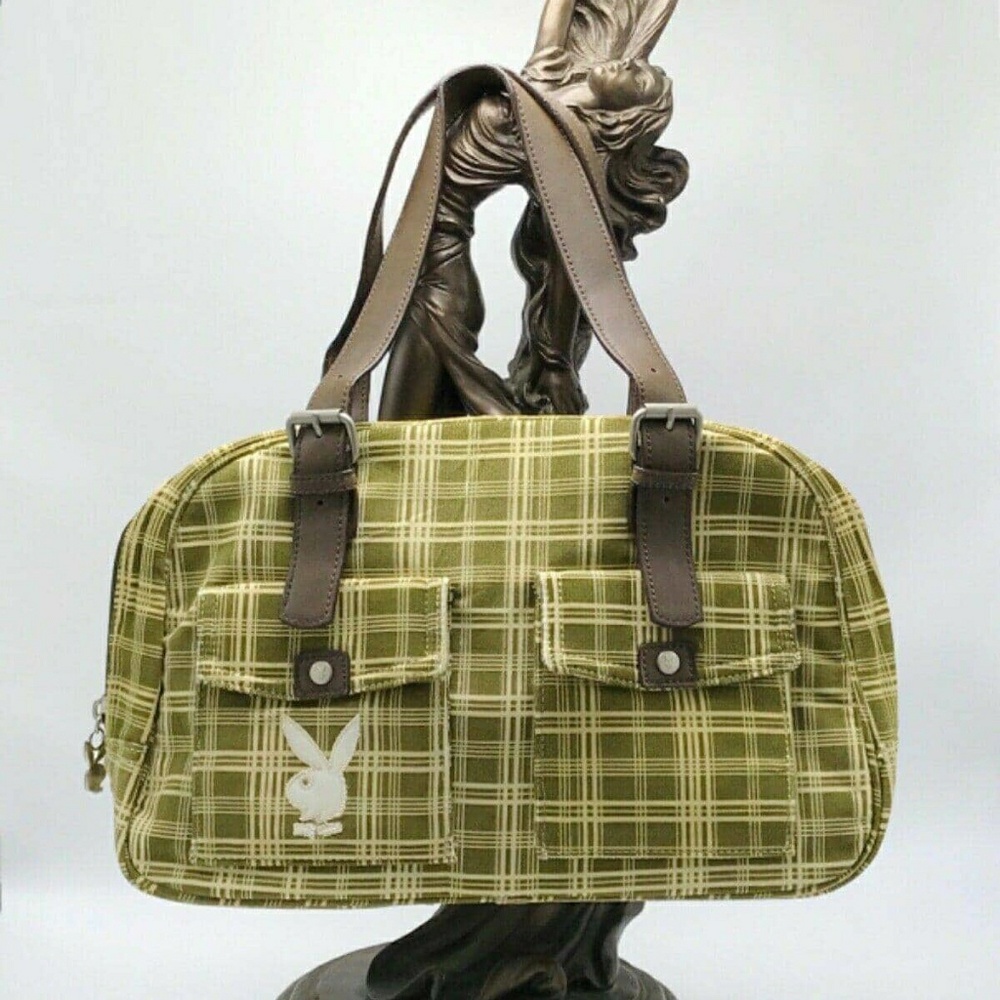 Women’s Playboy Olive Green | Beige | Brown Plaid Handbag